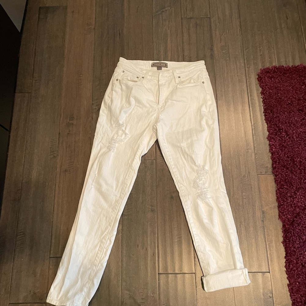 White Distressed Point Sur Straight Leg Jeans Size 26